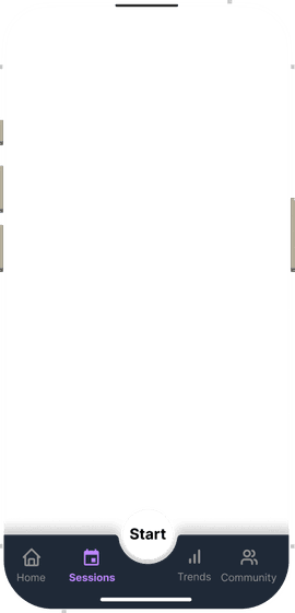 iPhone displaying HPT sessions tab with individual game and practice tiles showing performance metrics and shift data